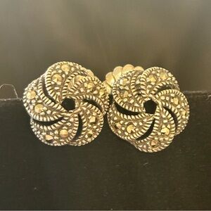 Sterling Silver Marcasite Swirl Stud Earrings